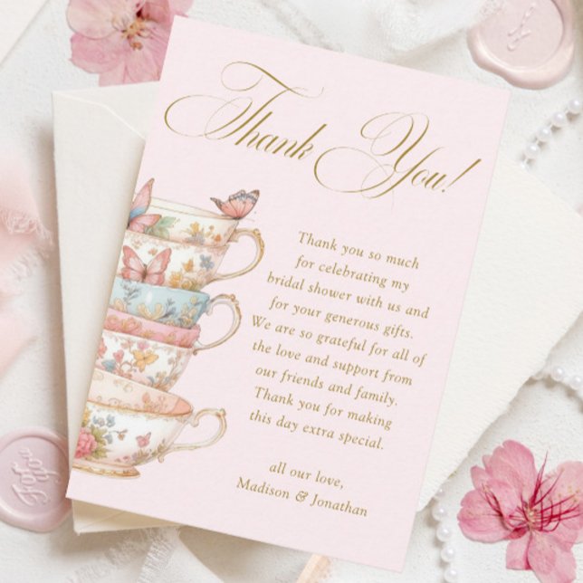 Pink Tea Party Bridal Shower Thank You Card (Creator Uploaded)