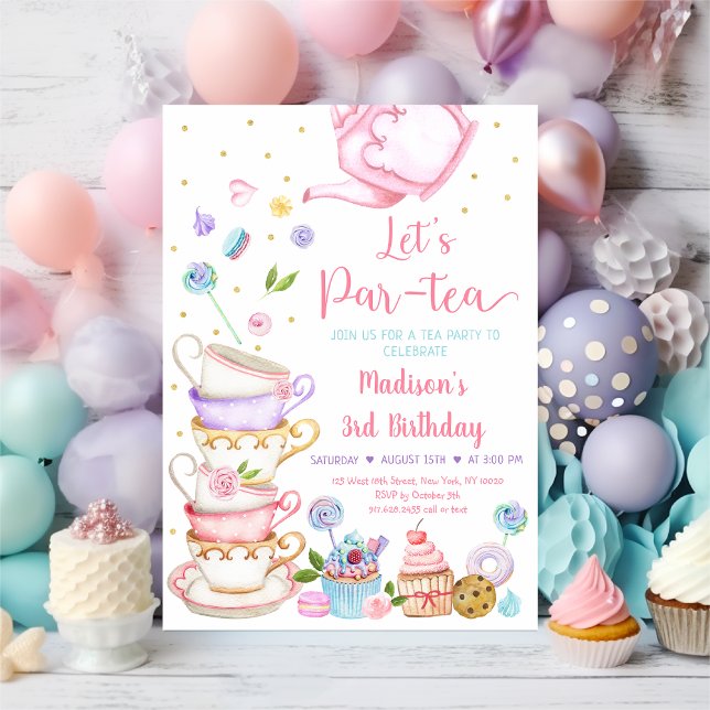 Pink Tea Party Let's Par-tea Birthday Invitation (Creator Uploaded)