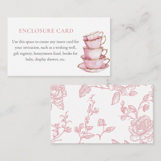 Pink Tea Party Shower Enclosure Card (Front/Back)