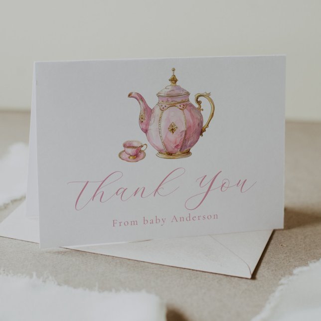 Pink Tea Party Thank You  Note Card (Creator Uploaded)