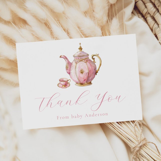 Pink Tea Party Thank You  Note Card (Creator Uploaded)