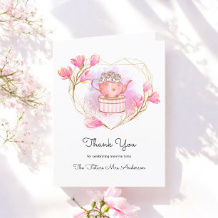 Pink Tea Party Thank You Rose Gold White Card