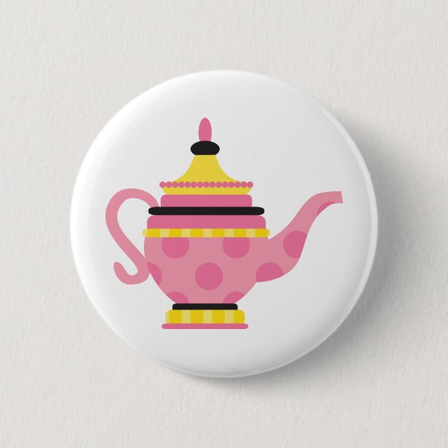 Pink Tea Pot 6 Cm Round Badge (Front)