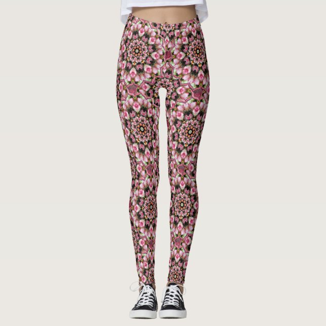 Pink Tea Roses Kaleidoscope Leggings (Front)