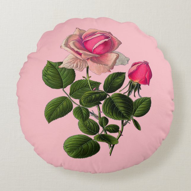 Pink Tea Roses Round Cushion (Front)