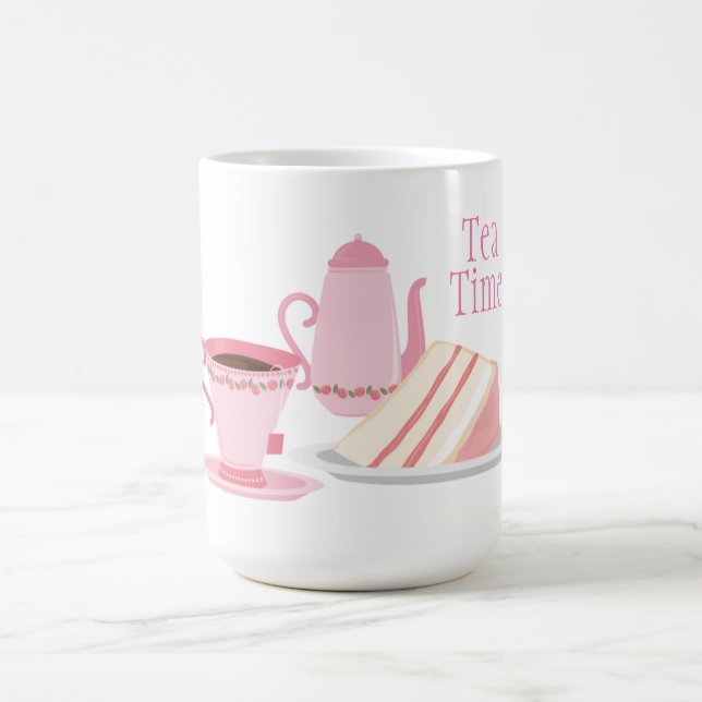Pink Tea Set Themed Sticker Coffee Mug (Center)