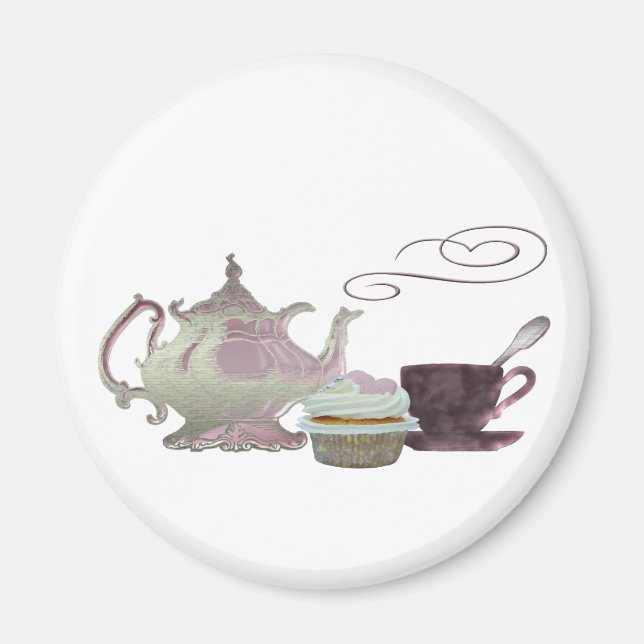Pink Tea time art Magnet (Front)