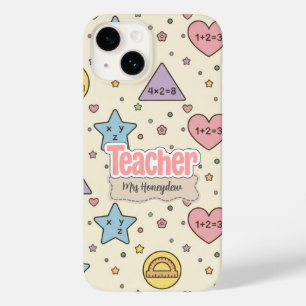 Pink Teacher Math Shapes Pattern Case-Mate iPhone 14 Case