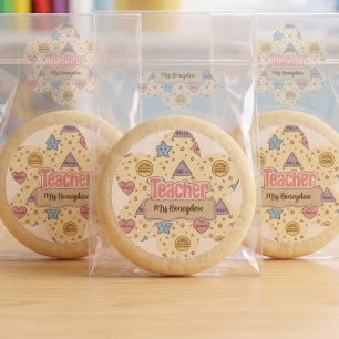 Pink Teacher Math Shapes Pattern Classic Round Sticker