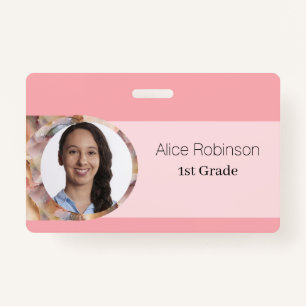 Pink Teacher Modern Stylish Employee ID ID Badge