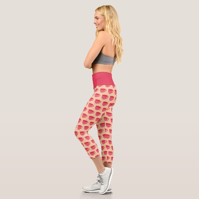 Pink Teacups Capri Leggings (Left)