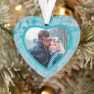 Pink Teal Abstract Art Valentine Photo Template Ornament