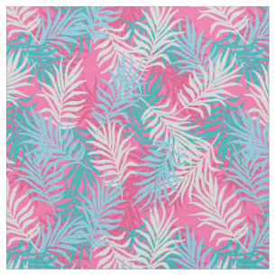 Pink, Teal and Aqua Tropical Leaves Fabric