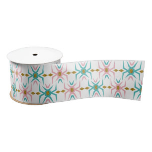 Pink, Teal and Gold Tribal Design Satin Ribbon