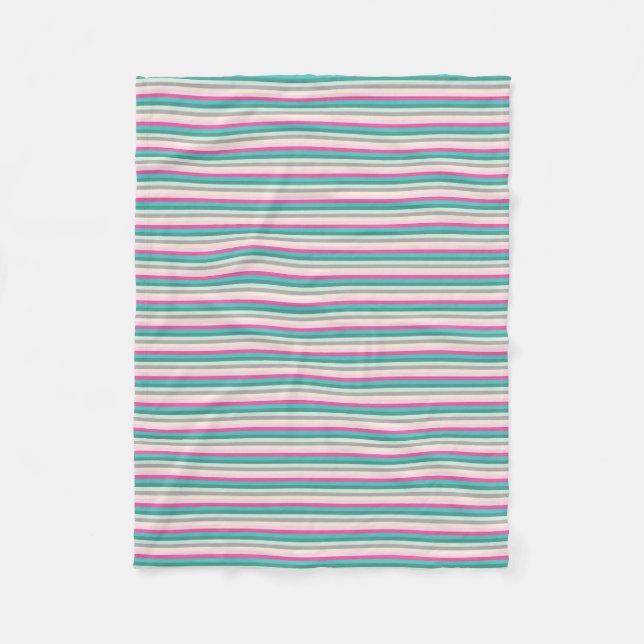 Pink Teal and Grey Striped Fleece Blanket (Front)