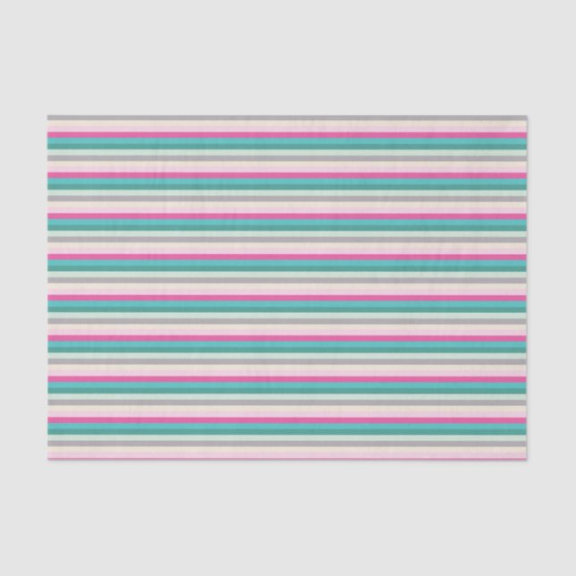 Pink Teal and Grey Striped Tissue Paper (Front)