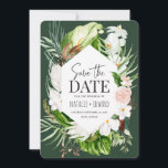 Pink, teal and orchid tropical floral save the date<br><div class="desc">Pink,  teal and orchid tropical floral design. Beautiful modern script text. Part of a collection.</div>
