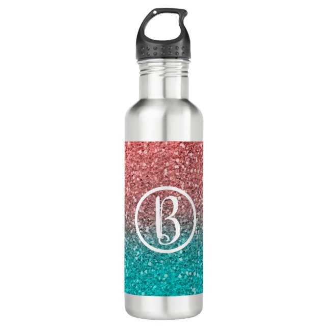 Pink Teal Aqua Blue & Purple Sparkly Glitter 710 Ml Water Bottle (Front)