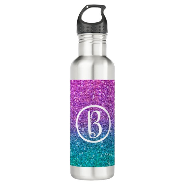 Pink Teal Aqua Blue & Purple Sparkly Glitter 710 Ml Water Bottle (Front)