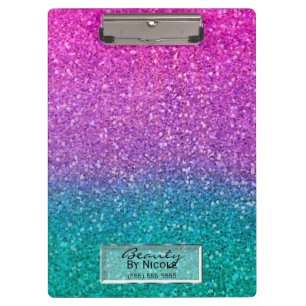 Pink Teal Aqua Blue & Purple Sparkly Glitter Clipboard