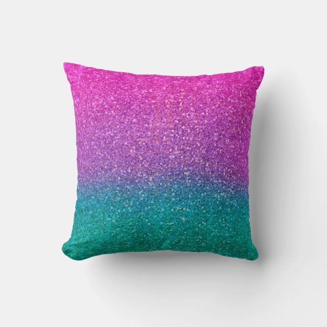 Pink Teal Aqua Blue & Purple Sparkly Glitter Cushion (Front)