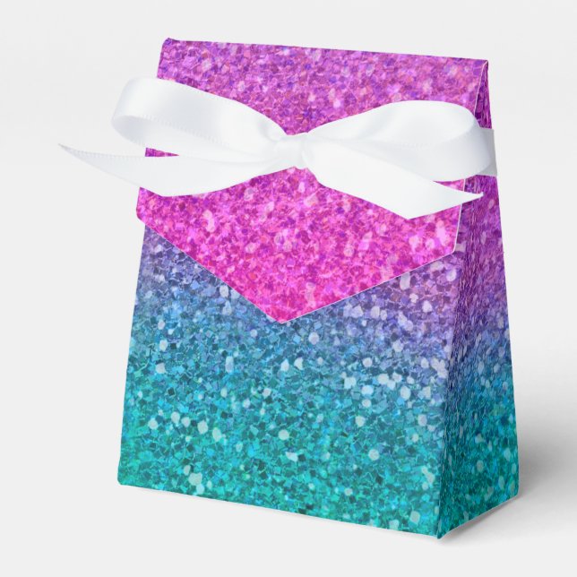 Pink Teal Aqua Blue & Purple Sparkly Glitter Favour Box (Front Side)