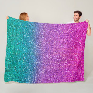 Pink Teal Aqua Blue & Purple Sparkly Glitter Fleece Blanket