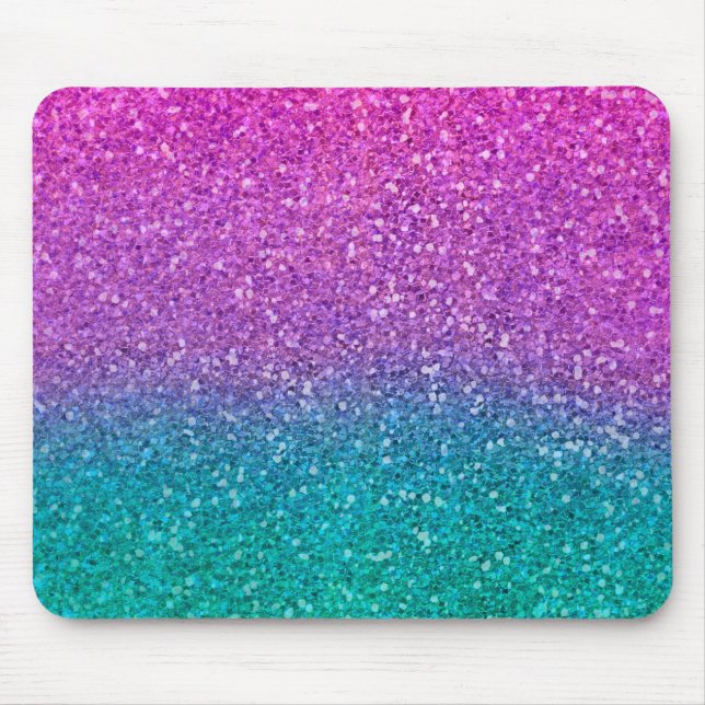 Pink Teal Aqua Blue & Purple Sparkly Glitter Mouse Pad (Front)
