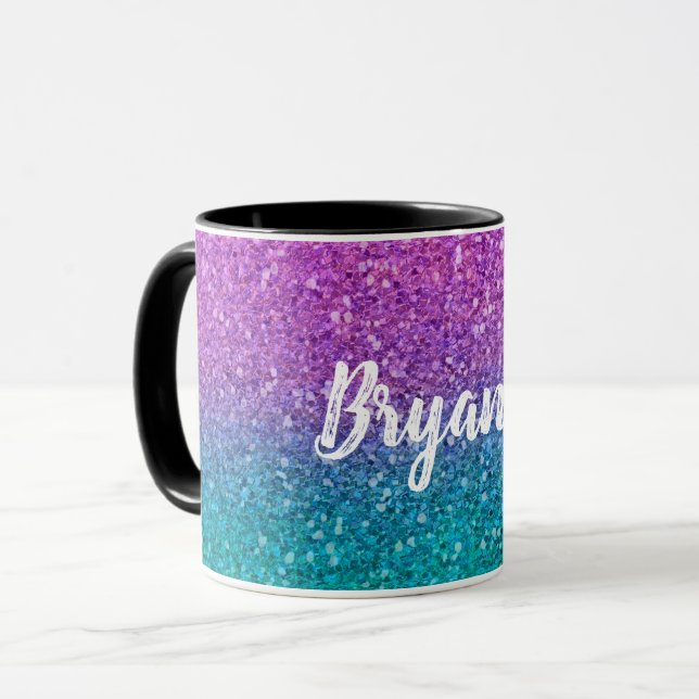 Pink Teal Aqua Blue & Purple Sparkly Glitter Mug (Front Left)