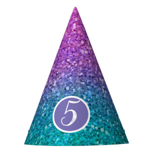 Pink Teal Aqua Blue & Purple Sparkly Glitter Party Hat