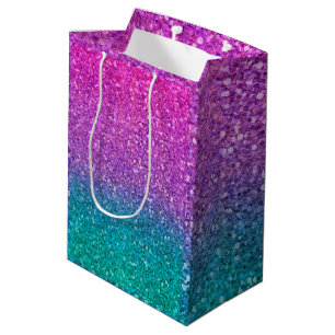 Pink Teal Aqua Blue & Purple Sparkly Glitter Party Medium Gift Bag