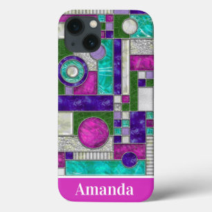 Pink Teal Art Deco Stained Glass iPhone 13 Case