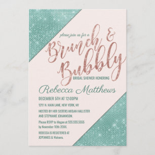 Pink Teal Blue Faux Glitter Sequin Brunch Bubbly Invitation