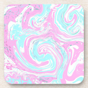 Pink, Teal Blue Swirled Marble Fluid Art   Coaster