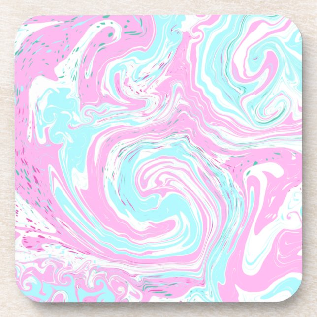 Pink, Teal Blue Swirled Marble Fluid Art   Coaster (Front)