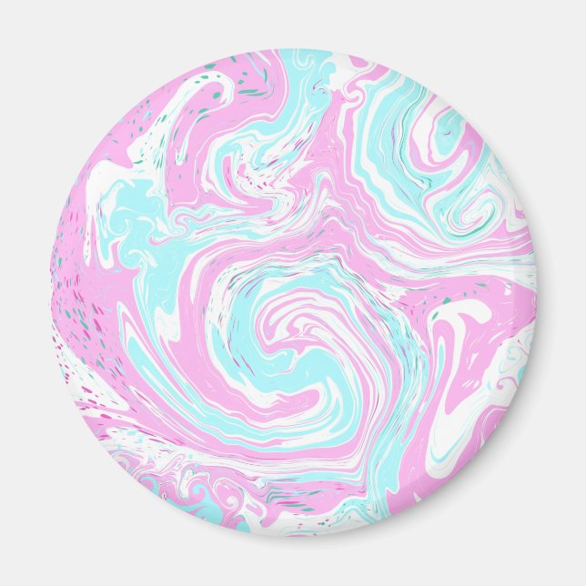 Pink, Teal Blue Swirled Marble Fluid Art   Magnet (Front)