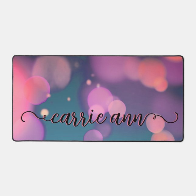 Pink & Teal Bokeh Desk Mat (Front)