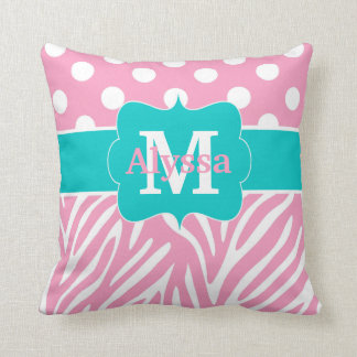 Pink Teal Dots Zebra Personalised Cushion