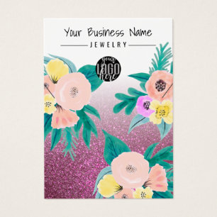 Pink Teal Floral Glitter Logo Necklace Display