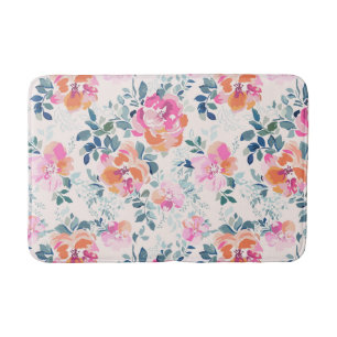 Pink & Teal Floral Pattern Bath Mat