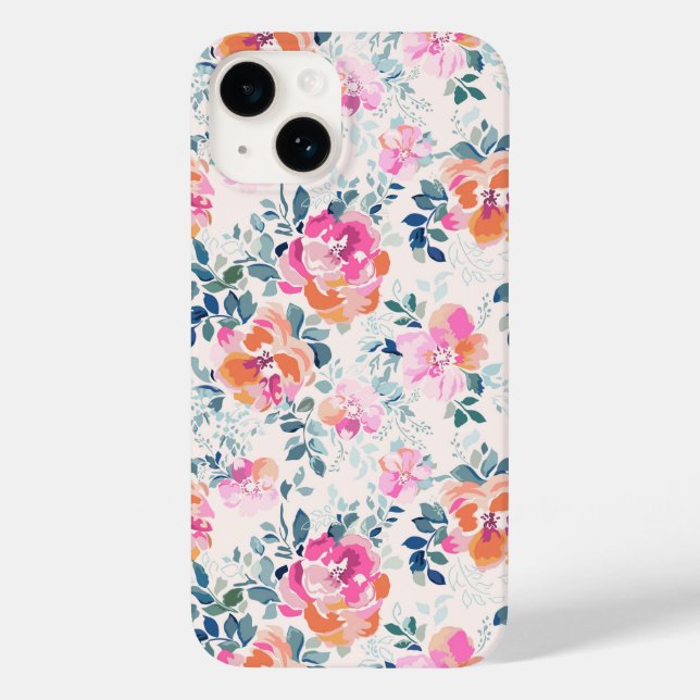 Pink & Teal Floral Pattern Case-Mate iPhone Case (Back)