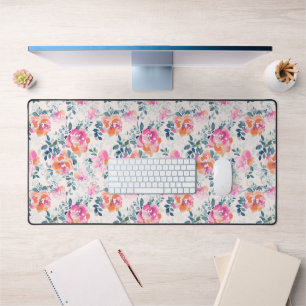Pink & Teal Floral Pattern Desk Mat