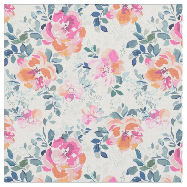 Pink & Teal Floral Pattern Fabric (Close Up)