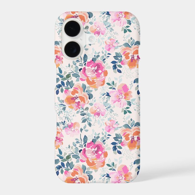 Pink & Teal Floral Pattern iPhone Case (Back)