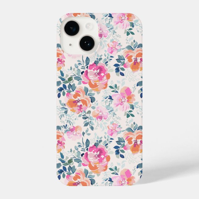 Pink & Teal Floral Pattern iPhone Case (Back)