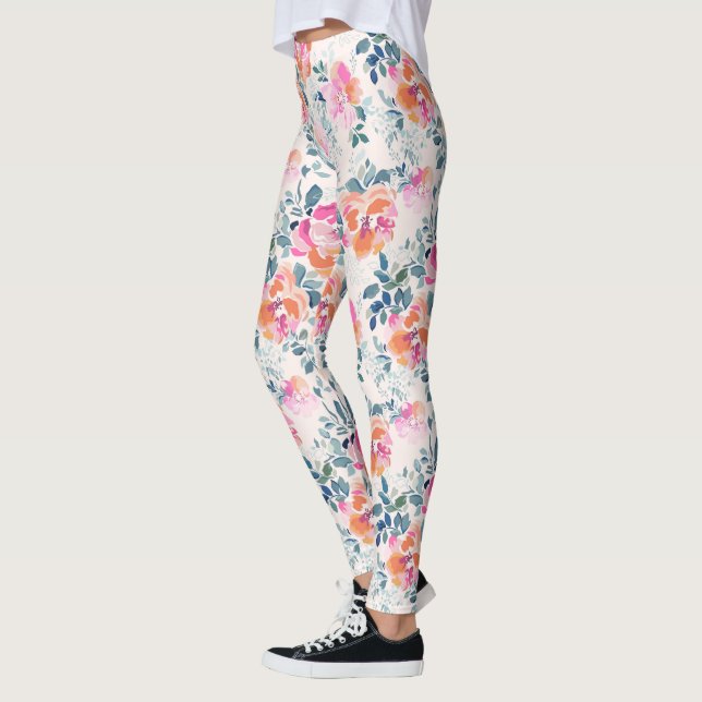Pink & Teal Floral Pattern Leggings (Left)