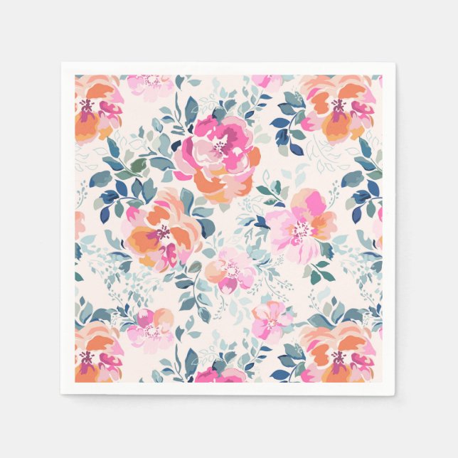 Pink & Teal Floral Pattern Napkin (Front)