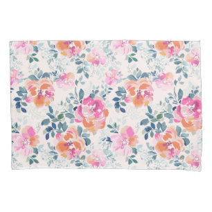 Pink & Teal Floral Pattern Pillowcase