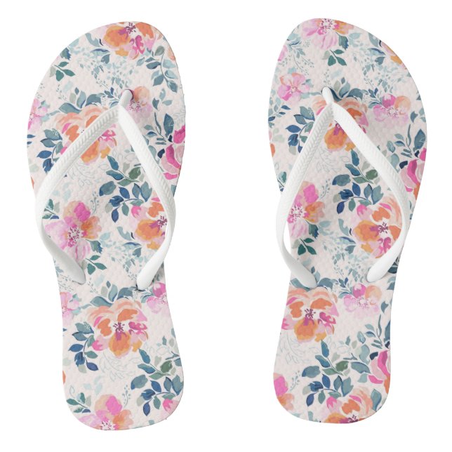 Pink & Teal Floral Pattern Thongs (Footbed)