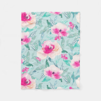 Pink Teal Floral Watercolor Summer Blanket